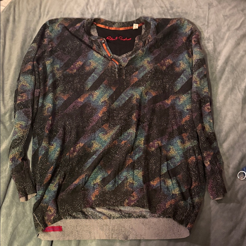 Robert Graham Men's Button Neck Sweater in Black and Blue